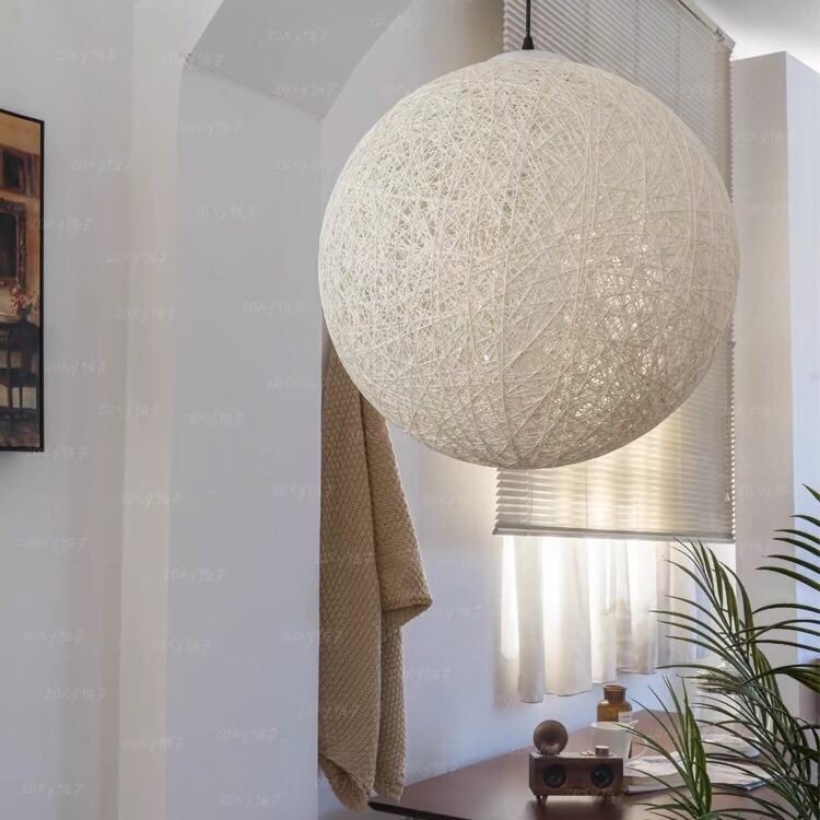 Tooling and Home Decoration Designer Handmade Rattan Art Hemp Ball Chandelier for Homestay Vintage Bedroom Japanese Style Lamps