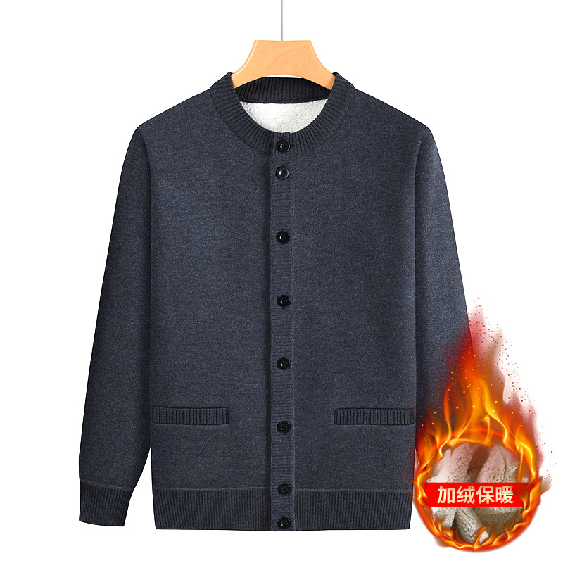 Source factory autumn and winter knitted cardigans for fathers, middle-aged and elderly people, fleece-lined tops for grandfathers