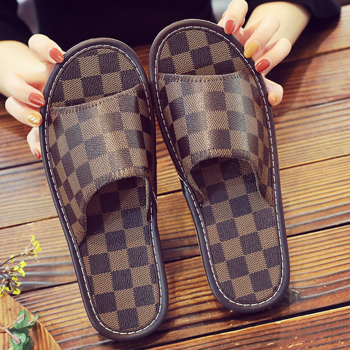 Fashionable leather slippers for home couples in summer for women office floor soft-soled anti-slip home deodorant slippers for men in summer