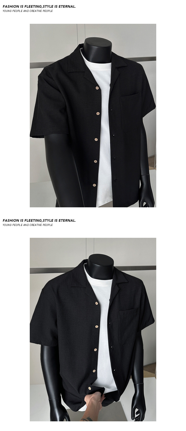 Herren Kurzarm Leinenhemd Oversized Hong Kong Style Sommer_voghion.com