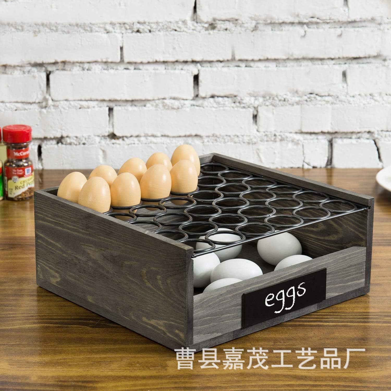 木制鸡蛋收纳盒厨房桌面鸭蛋鹅蛋整理盒铁木结合双层鸡蛋存储托盘