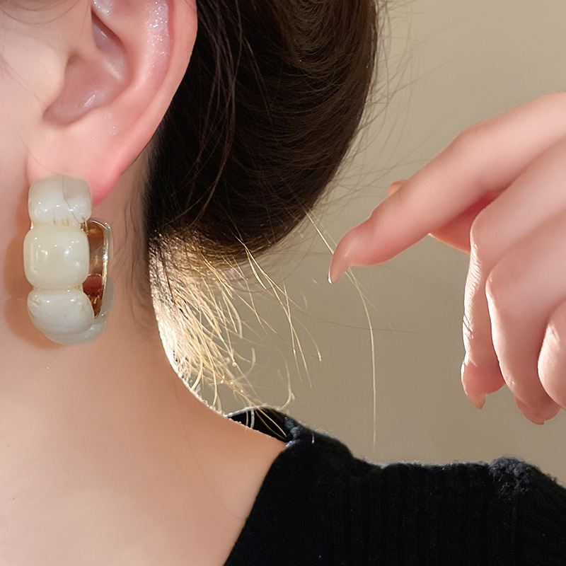 23g Weight 925 Sterling Silver Ear Needle Material Earrings Classification 1 Pair Quantity Daily, Street Occasion Resin Material Geometric Pattern All Seasons Season Women's Gender Plating Design Simple Style Style 1 Pair Simple Style Geometric Plating Resin Earrings 15