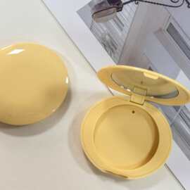 鹅黄色椭圆带镜粉饼腮红盘小鸡黄单格带镜粉饼盒化妆品包材源头厂