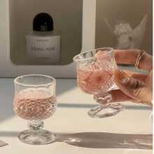 创意复古刻花白酒杯玻璃杯迷你清酒杯高脚杯侘寂风一口杯小酒杯子