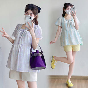 Maternity 2025 New Pregnant Women's Doll Shirt Small Fresh Loose Slimming Fashion All-match Pregnant Women's Age-reducing Top