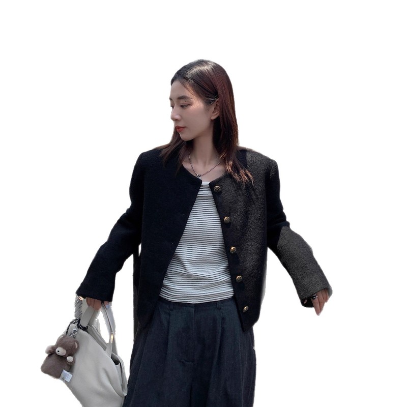 意法黑色小香风外套女秋季新款小个子高级感羊毛宽松短款上衣百搭|undefined