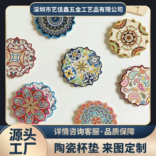 源头工厂批发跨境海洋大理石杯垫创意软木陶瓷防滑隔热垫吸水防烫