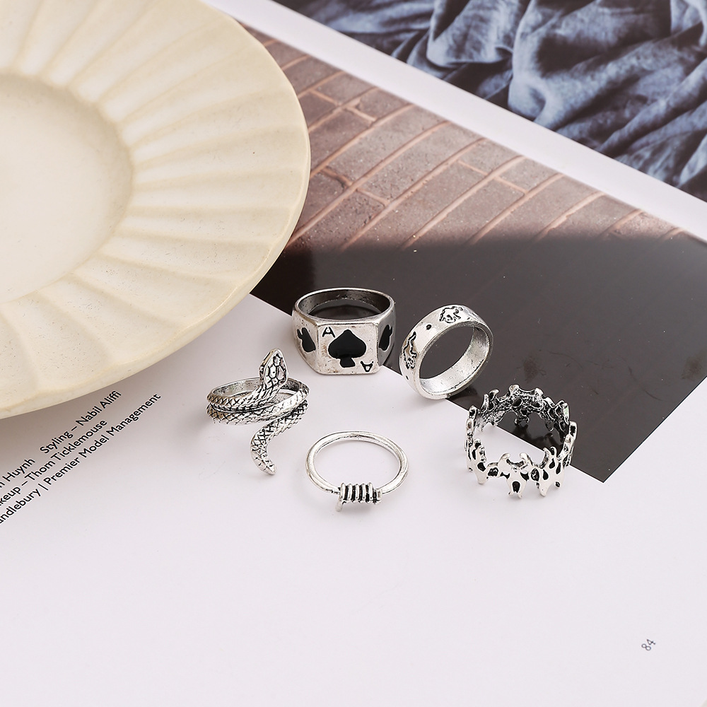 retro joint ring wholesale new snake mushroom flame ring 5 pieces suit joint ring_voghion.com