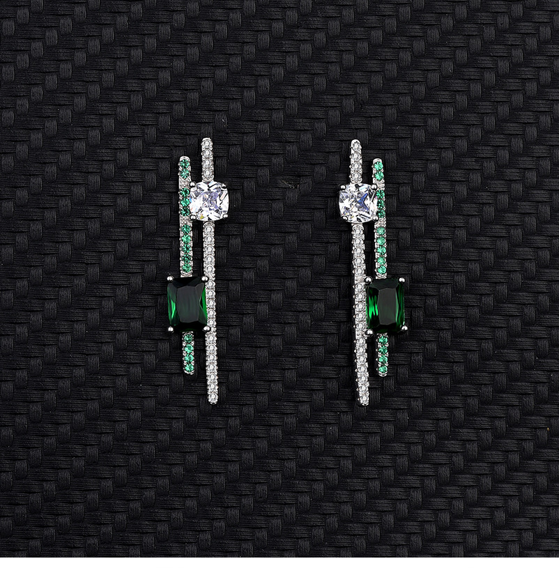 Retro Square Sterling Silver Inlay Zircon Drop Earrings 1 Pair