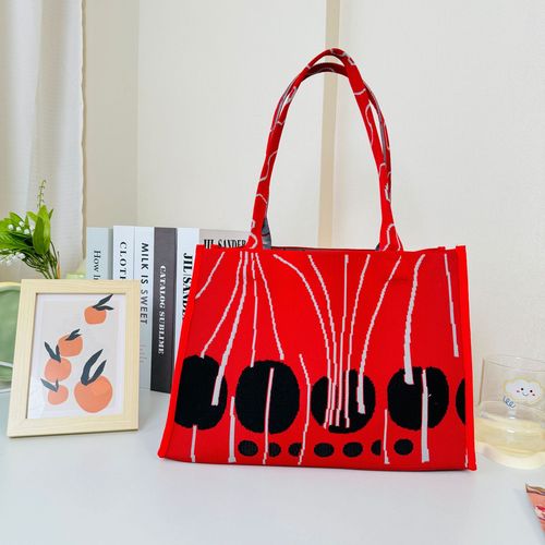 New round dot line knitted single shoulder handbag tote bag Korean style casual versatile large capacity commuting street bag