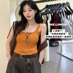 the limon柠檬绿茶2025秋季设计感带胸垫吊带背心女修身百搭上衣