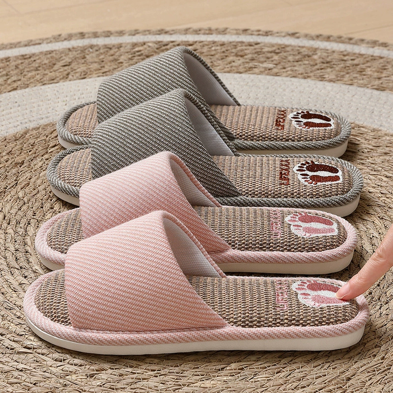 Дышащие льняные тапочки для женщин, всесезонные домашние тапочки для дома, влагопоглощающие, бесшумные, мягкая подошва, нескользящие, оптом для мужчин