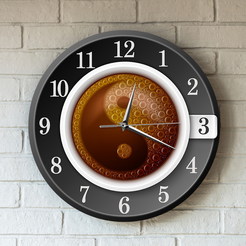 Cafe Theme Wall Clock Coffee Cup Shape Cafe Tai Chi Clock Living Room Decorative Wall Clock Cross-border Hot Sale