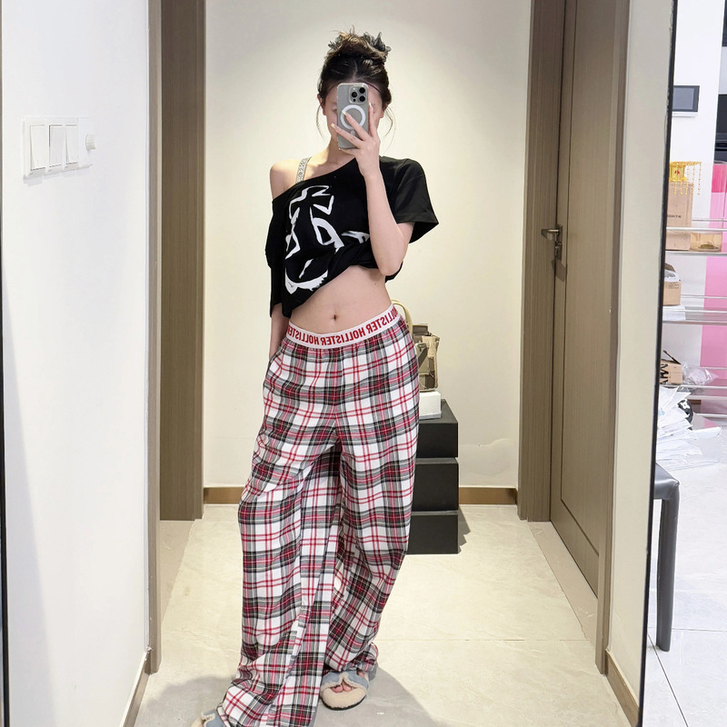 H Brand Woven Letter Small Seagull Plaid Pants Drapey Wide-Leg Plaid Pants High-Waisted Loose Casual Versatile Long Pants H Brand Woven Letter Small Seagull Plaid Pants Drapey Wide-Leg Plaid Pants High-Waisted Loose Casual Versatile Long Pants