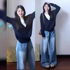 INS韩系甜美假两件打底衫女秋季2025新款宽松遮肉显瘦长袖上衣女