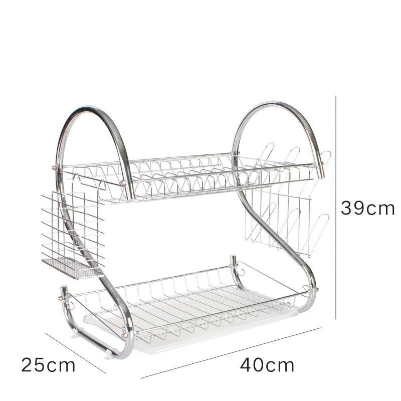 Escurridor de Platos Doble Capa Tipo S de Hierro con Soporte para Cuchillos para Encimera de Cocina image 9