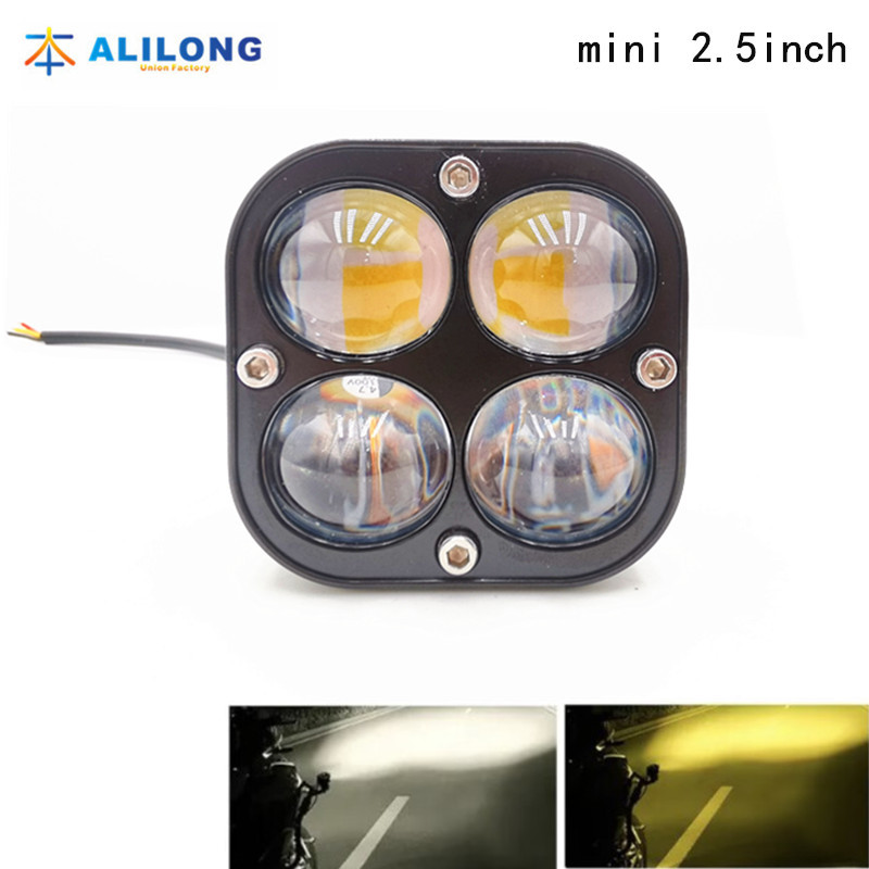 Car Led Work Light 2.5-Inch 4Led Mini Four-Leaf Clover White and Yellow Two-Color Off-Road Spotlight Motorcycle Headlight