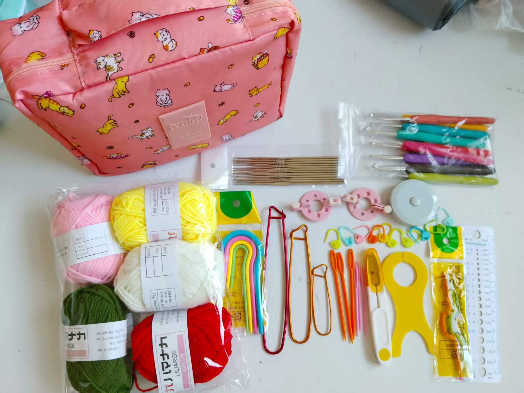Selección estricta de lana herramientas de crochet paquete de almacenamiento para principiantes paquete de material DIY trenzado 59 piezas