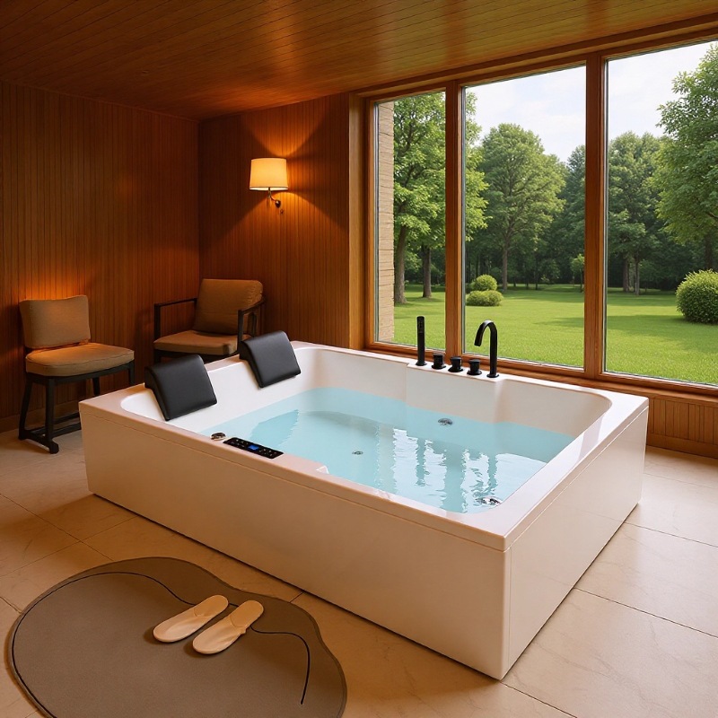 Hotel and B&B Freestanding Double Massage Bathtub with Constant Temperature Heating, Surfing Bubble Bath, Large Bathtub in the Bathroom