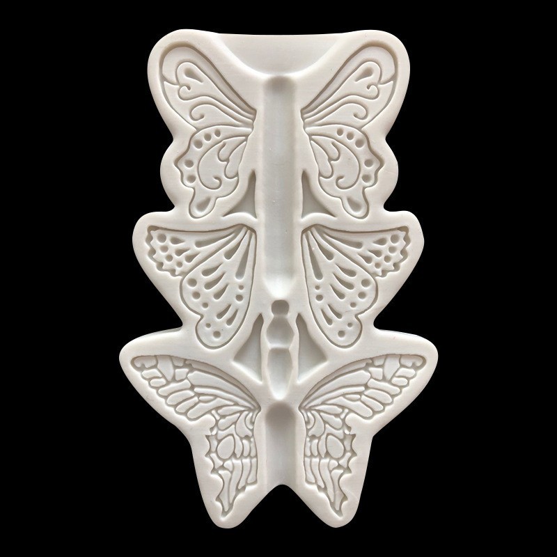 Pastel de mariposa de tres piezas de fondant, molde de decoración de chocolate, galletas de silicona, molde Pace seco, pegamento