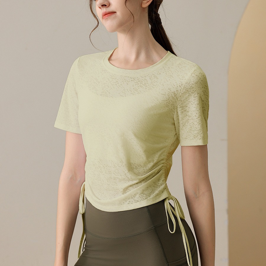 Clearance Sale Thin Sports Tie Short Sleeve Top Yoga Wear for Women Running Fitness Pilates Sports Cover-Up