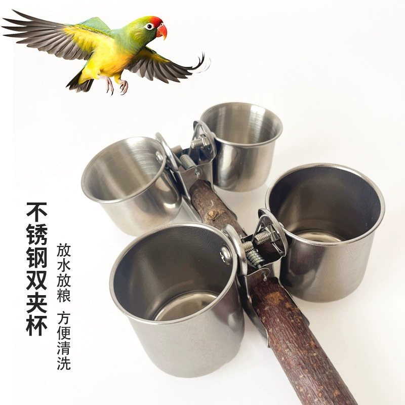 Нержавеющая сталь птичья пищевая коробка попугай кормушка с водой, наполняющая зерновой зажим, чашка Xuanfeng пион тигровая шкура