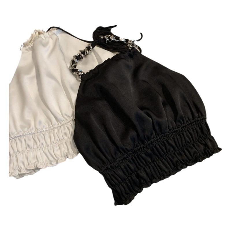 Camisola de satén con cuello halter para niñas, verano 2025, color sólido, diseño metálico de moda, chaleco infantil.