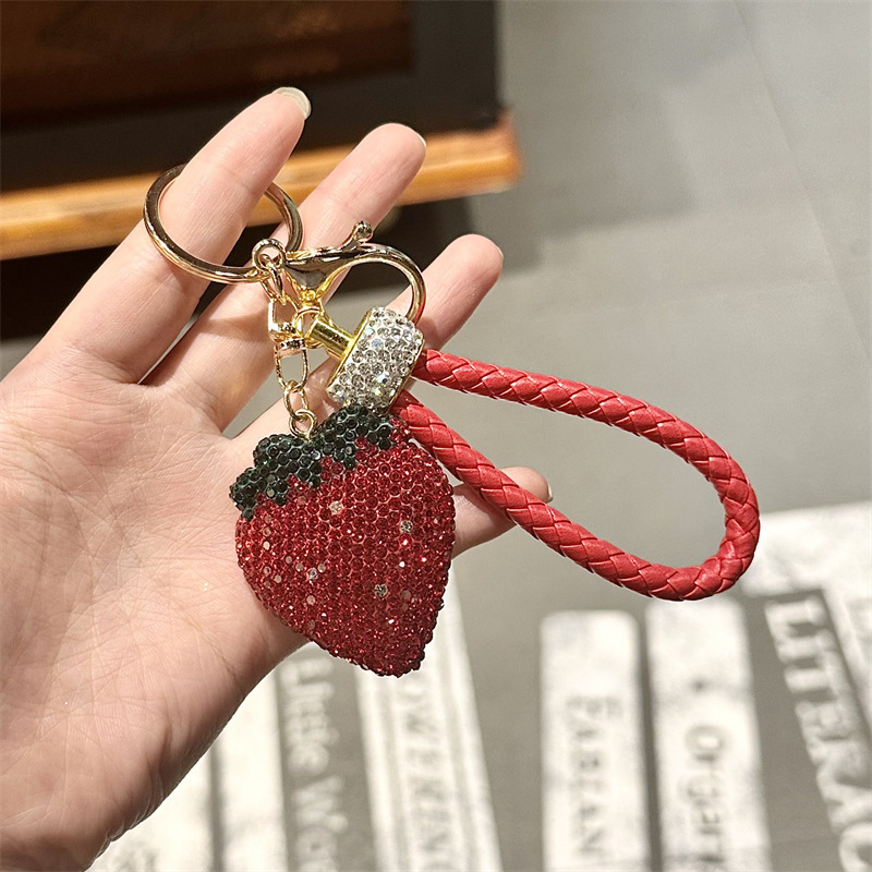 时尚满钻草莓钥匙扣女个性创意汽车钥匙挂件简约镶钻草莓钥匙配件|undefined