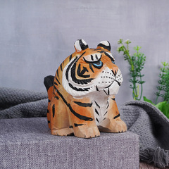 Caricature cute wooden tiger ornament, New Year tiger decorative gift, car office wooden craft, ideal for gifting