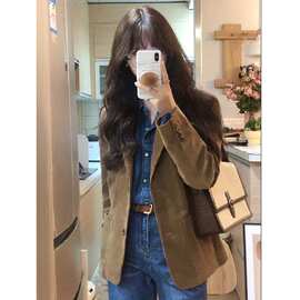 今年流行春秋季新款小西服高级感气质优雅驼色灯芯绒外套女小个子