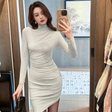 2025秋冬装新款女装纯欲风性感立领修身显瘦连衣裙包臀打底裙9821