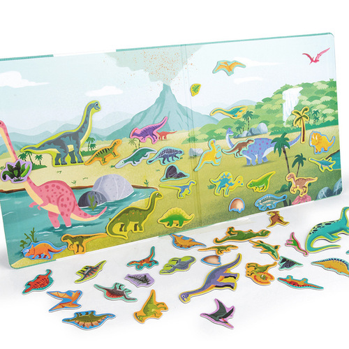 Cross-border baby magnetic stickers, scene layout, quiet stickers, large puzzle books, dinosaur festival awareness