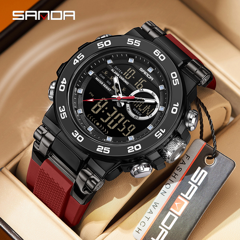 Reloj de pulsera de doble movimiento Sanda 3 reloj de despertador multifuncional impermeable nocturna para hombres
