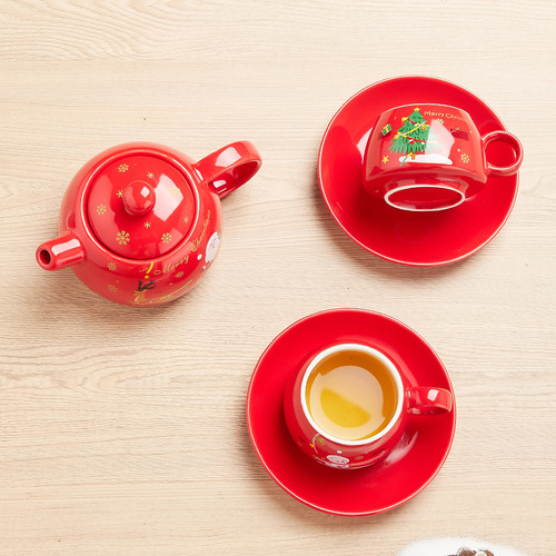 Amazon Best-Selling Gold Plated Tea Set Christmas Gift One Pot Two Cups Ins Christmas Teapot Set 