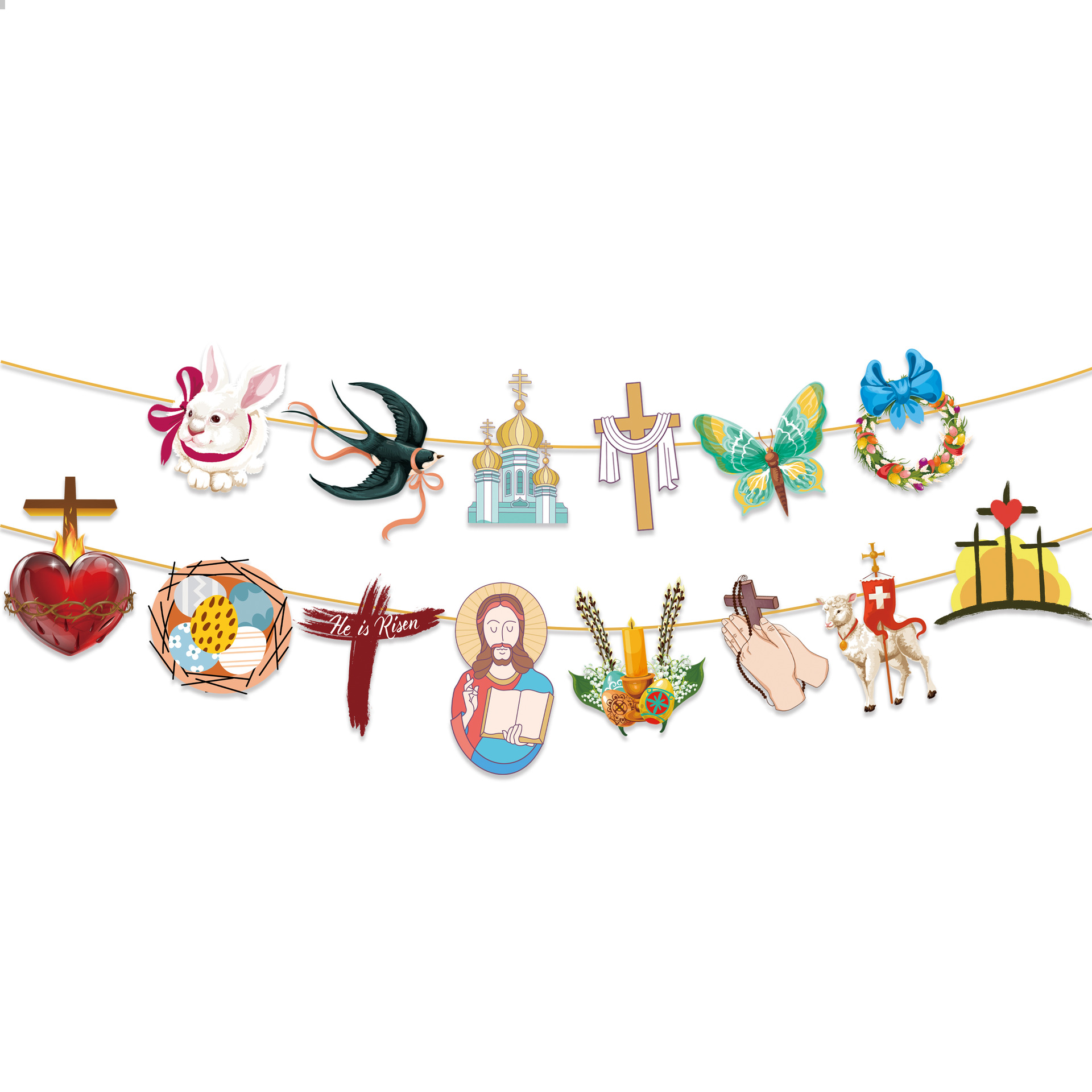 Amazon he is risen theme background decoration letter banner Easter festival flag wholesale