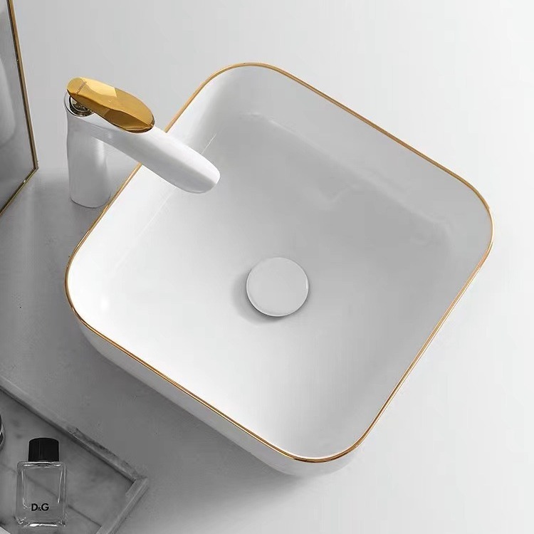 Mesa de lavabo Estilo nórdico moderno luz lujo oro borde Mesa lavabo hogar pequeño tamaño lavabo redondo lavabo creativo