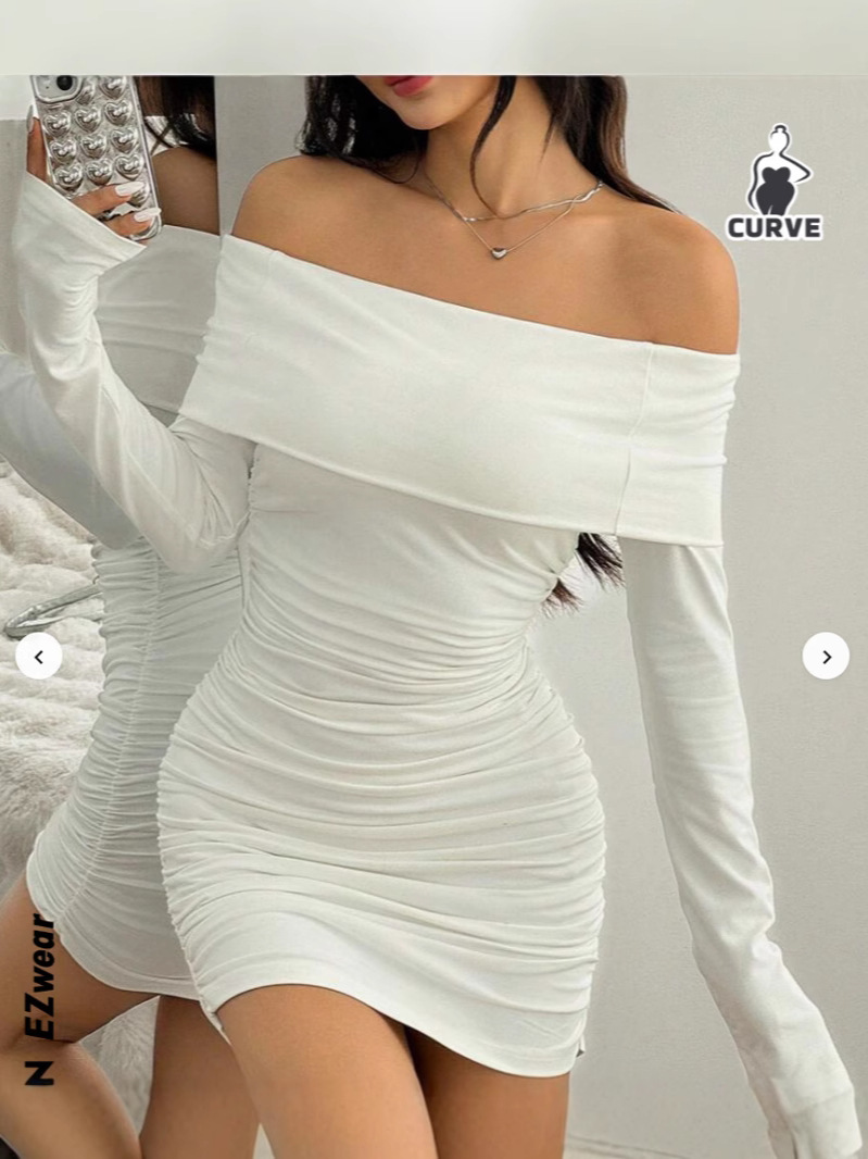 2025 new elegant solid color wrinkled Bodycon mini dress