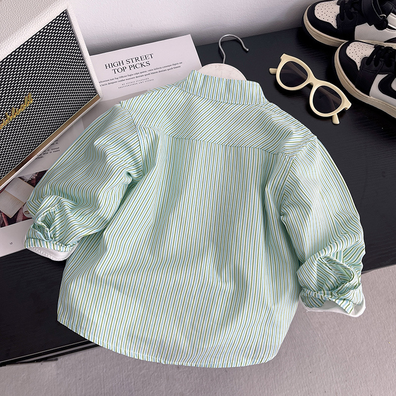 Camisa para niños primavera y otoño 2025 nuevo estilo a rayas para niños chaqueta de punto de manga larga Baita para niños con sal de otoño