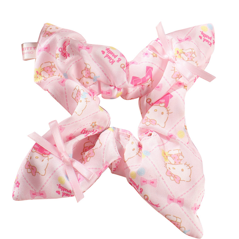 Sanrio Kitty arco estampado cuadrado anillo de intestino grande adorable cabello cuerda atada pelo anillo de pelo Kulomi