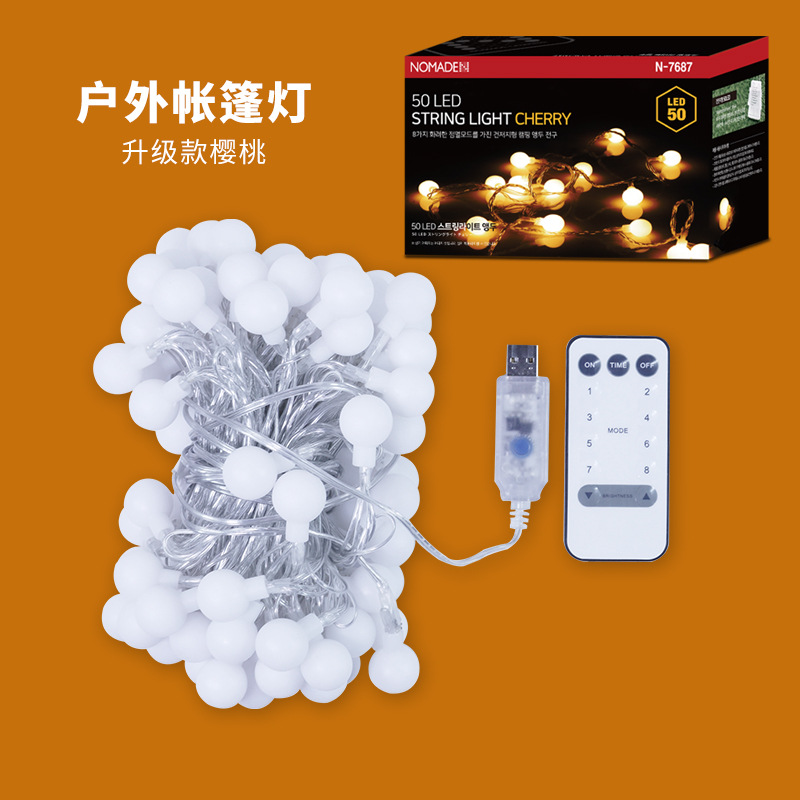 Cadena de luz LED bola cadena luz transfronteriza Venta caliente cereza USB caja de batería de control remoto acampar al aire libre decorativo luz LED