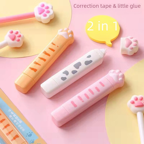 Cat Paw Correction Tape Dot Glue Two-in-One Creative Stationery Student Planner Correction Tape Double-Sided Adhesive Wholesale