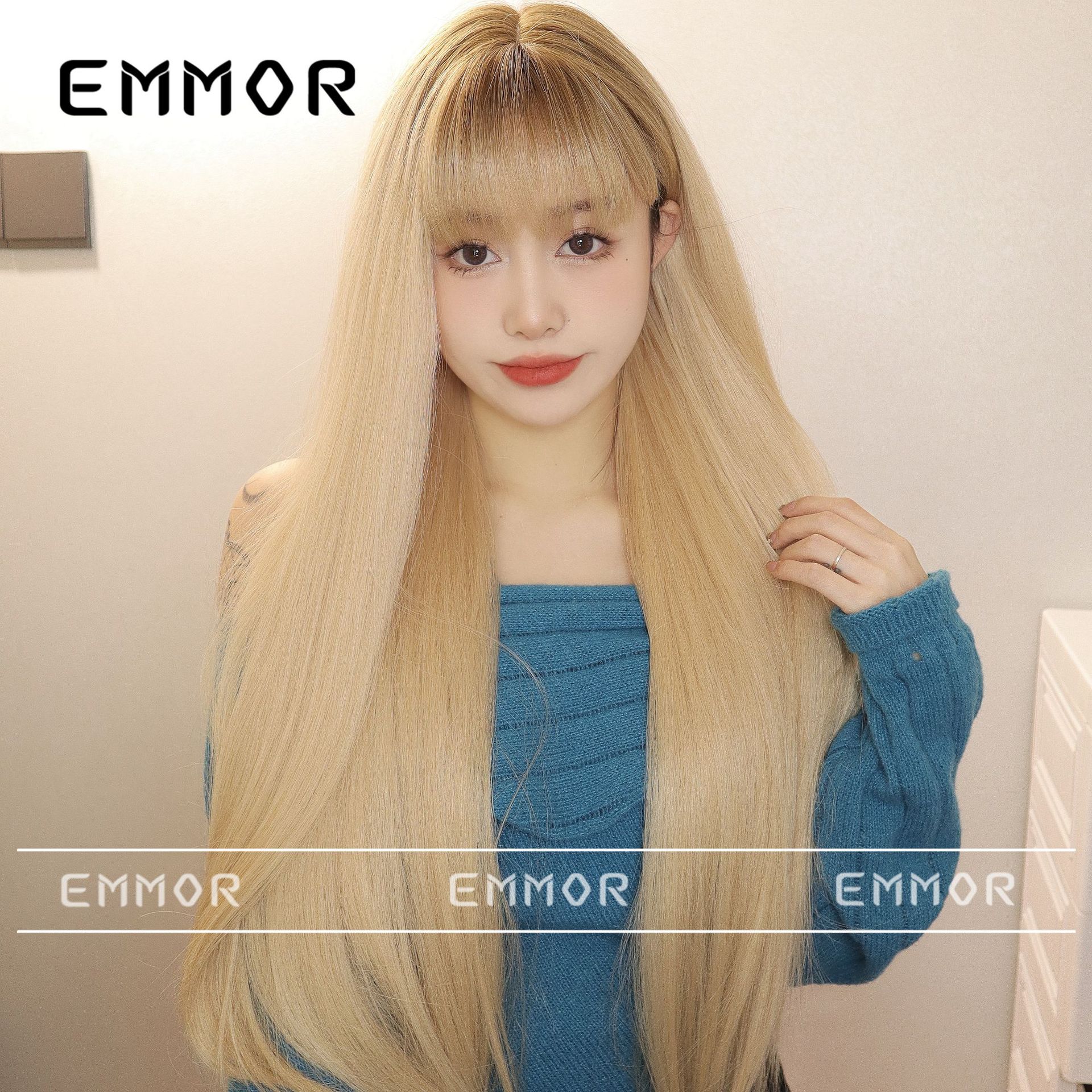 Estilo japonés y coreano nueva peluca femenina recta Bangs Pelo Largo cubierta completa de la cabeza natural mullida reducción de la edad peluca Lolita