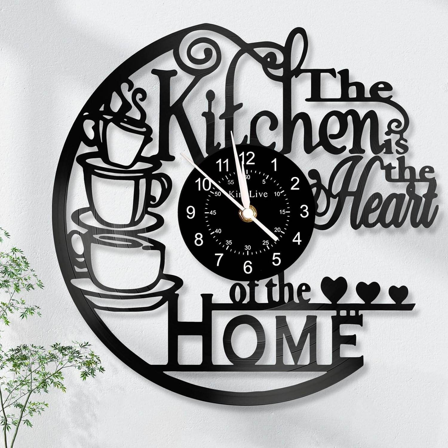 Cross-border dedicated to modern simple vinyl wall clock kitchen coffee pattern decoration silent sweep second vinyl record clock