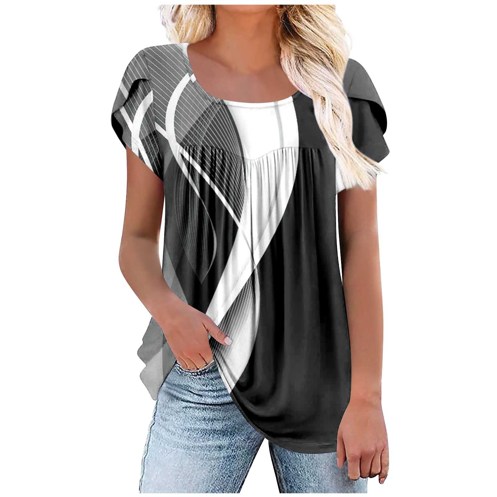 Amazon Women's Loose Breathable Petal Sleeve Shirt Tops Tummy Control Ruched Waist Tops Source Manufacturer