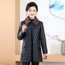 妈妈冬季加绒中长款皮外套中老年新款加厚保暖棉衣中年女士皮大衣