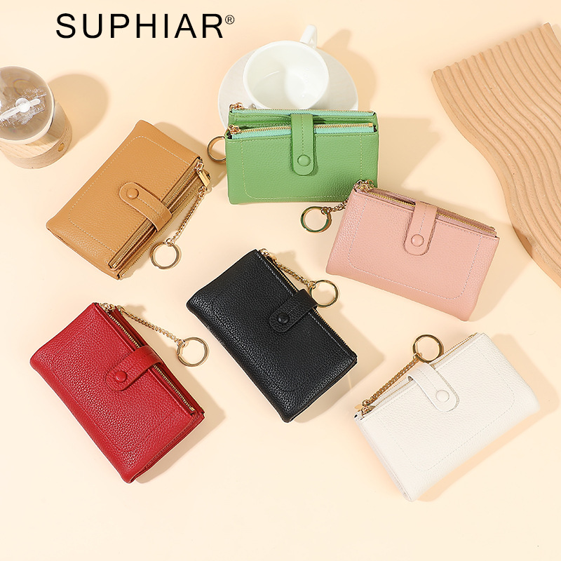 Monedero de mano para mujer japonesa de longitud media, monedero con doble cremallera, billetera transfronteriza de tres pliegues de gran capacidad con múltiples tarjetas