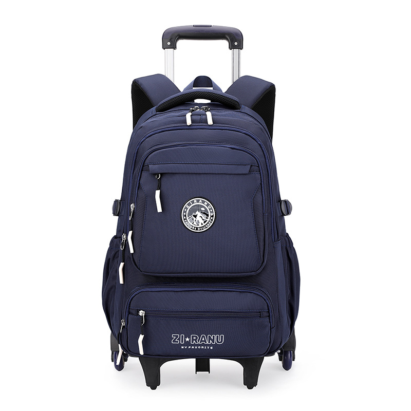 Mochila de tirón, caja de tirón, mochila escolar para niños de grado 3 - 6, estudiantes de secundaria masculinos con ruedas para subir escaleras de gran capacidad