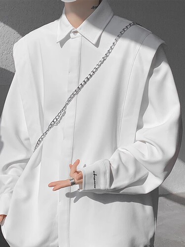 Men's Long-Sleeve Shirt 2025 Spring New Arrival American Streetwear Brand Design-Filled Loose Casual Shirt