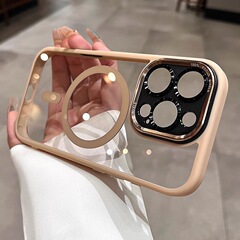 iPhone17対応 高級メタルレンズ 磁気吸着式スマホケース Apple 16promax 透明 耐衝撃保護カバー