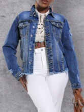 H 11735 Fashionable Distressed Hem Denim Jacket �ƶ�ţ������